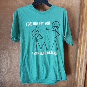 Fruit of the Loom Green Short-Sleeve Graphic Tee with Stick-Figure Print